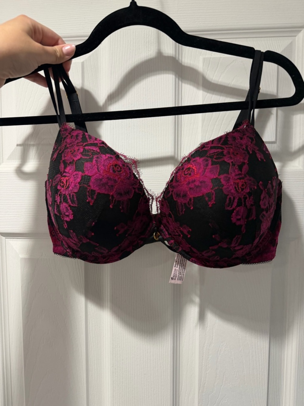 Victoria's Secret Black Bra with Deep Pink Floral Lace